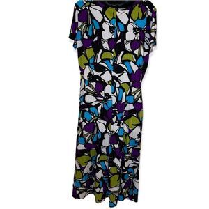 Floral Maxi Dress‎ Purple Blue Green White Black Colorful Print